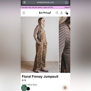 Three Bird Nest Floral Jumpsuit in Brown and Cream